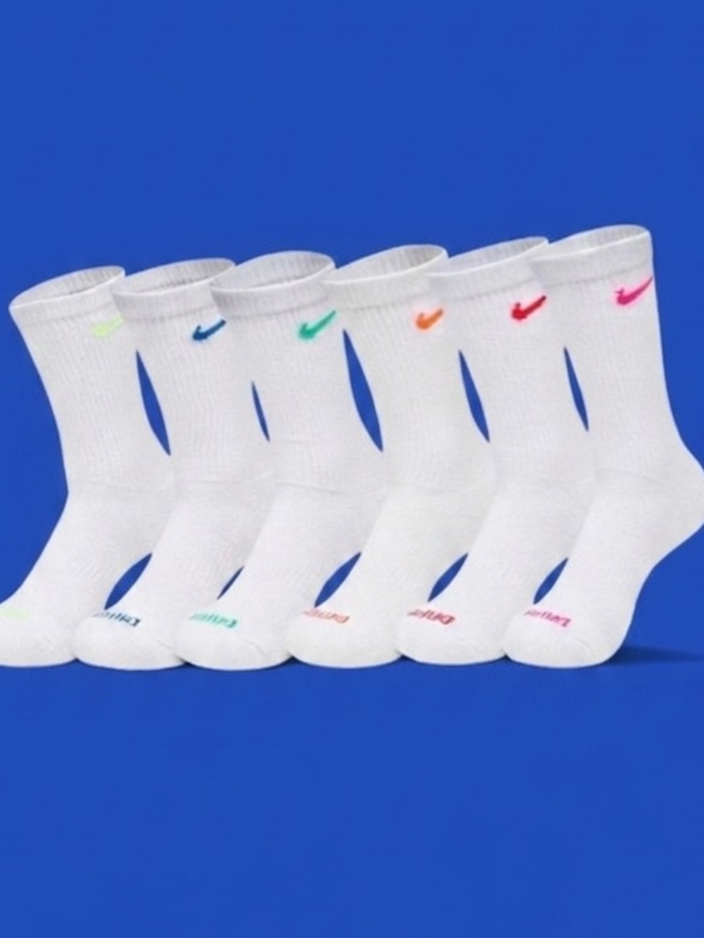 #44. Nike White/Color Swoosh 6Pk Everyday Plus Cushion Crew Socks NWT - Picture 2 of 5